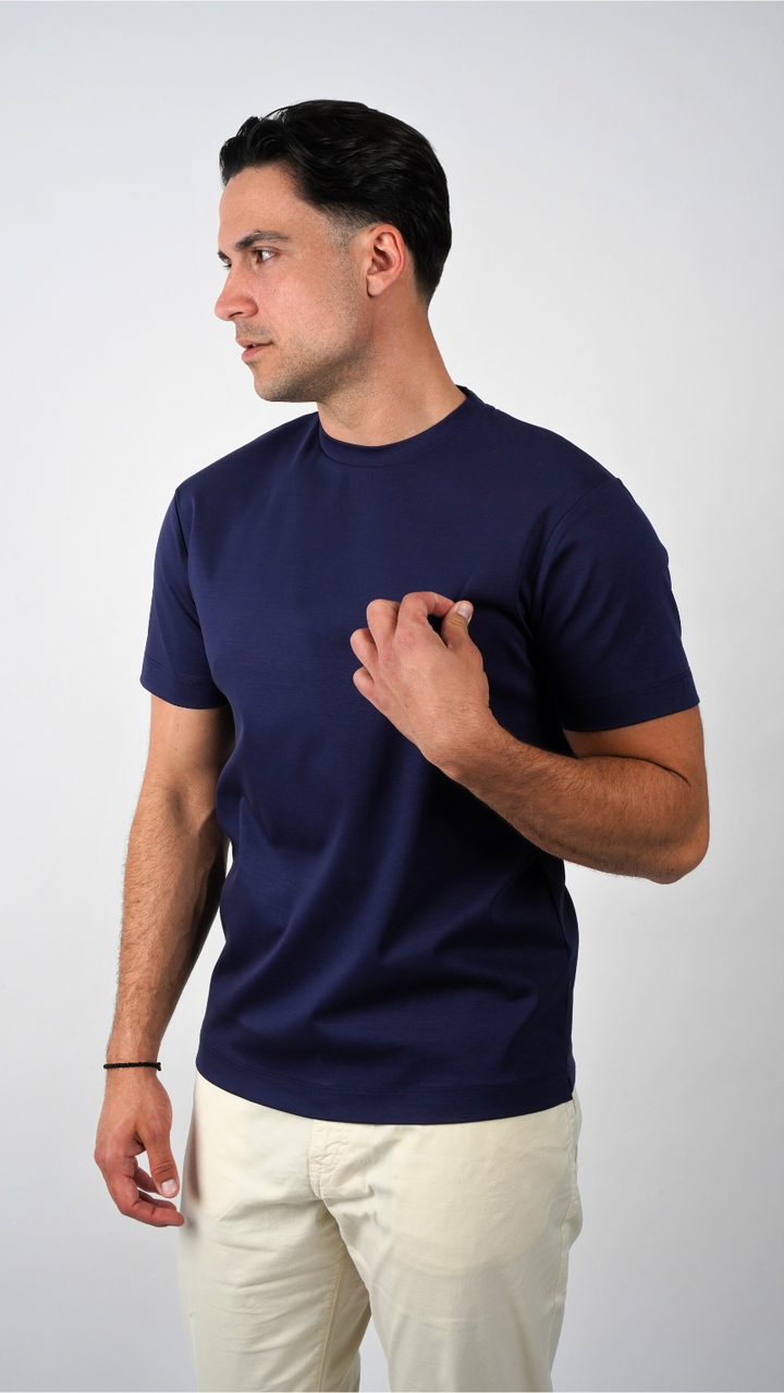 Premium glans T-shirt | Royal Navy blauw
