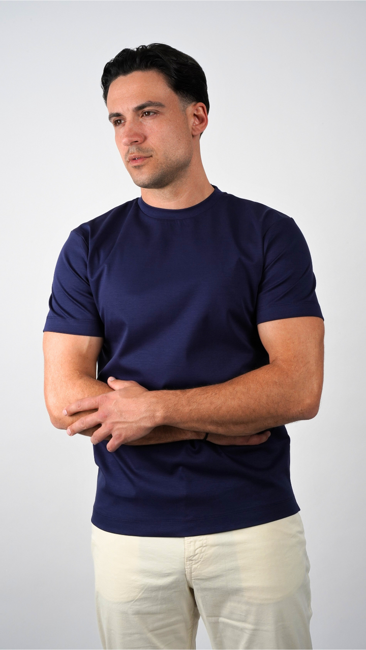 Premium glans T-shirt | Royal Navy blauw