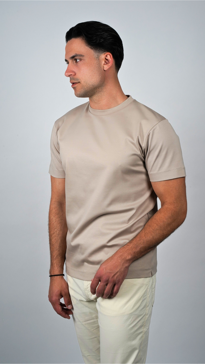 Premium glans T-shirt | Champagnebeige