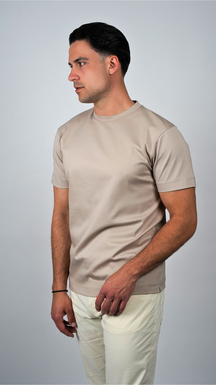 Premium glans T-shirt | Champagnebeige