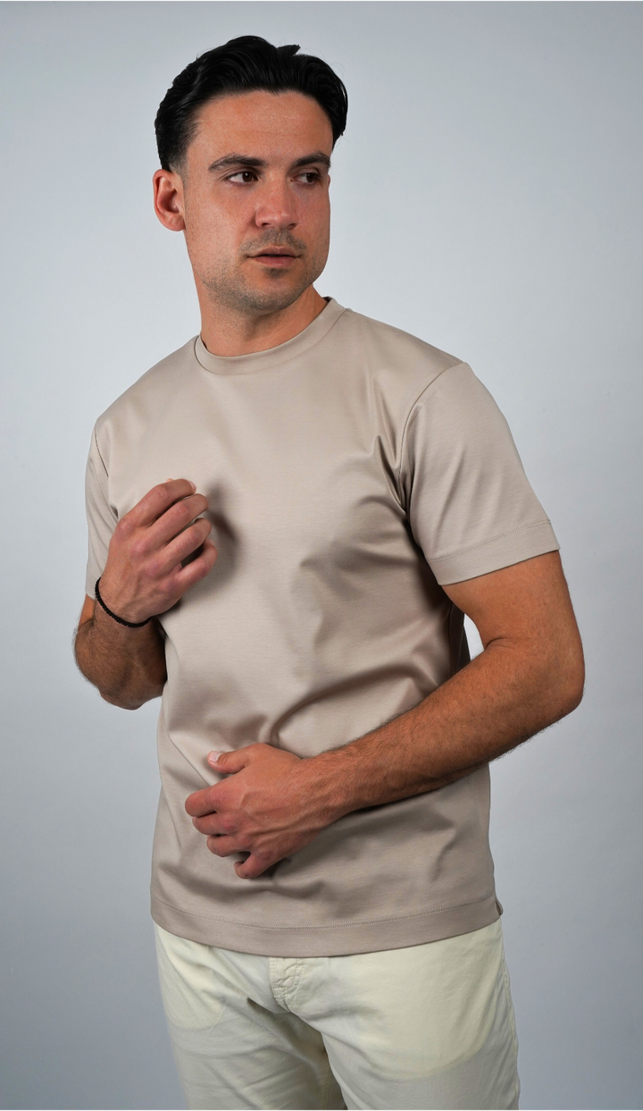 Premium glans T-shirt | Champagnebeige
